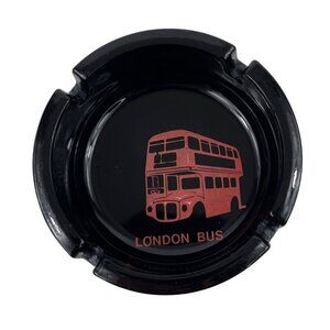 Vintage Black Glass Ashtray Red Double Decker London Bus Design & London Letteri
